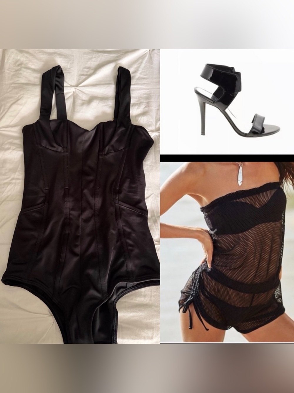 NWOT Designer Crystal Martin Sculpting Black Women's One-Piece Bikini Swimsuit